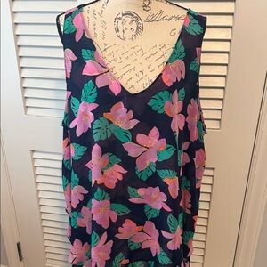 Lane Bryant Navy Floral Sleeveless V-Neck Blouse - Pink & Teal Flowers